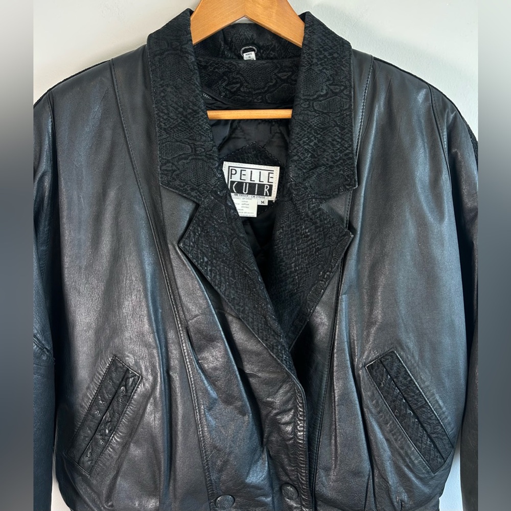 Pelle Cuir Women’s Leather Jacket M Snakeskin-textured Collar Cuffs EUC Vintage - Picture 5 of 13